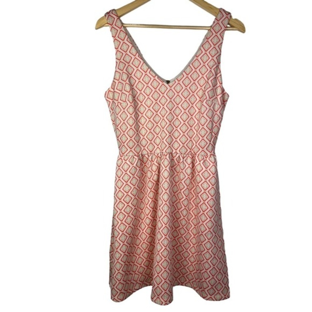 NWT Copper Key Ivory Orange Geometric Print Sleeveless Skater Dress Medium